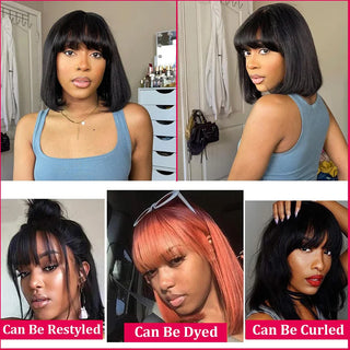 Middle Part 3X1 Hd Short Bob Lace Human Hair Wig With Bangs