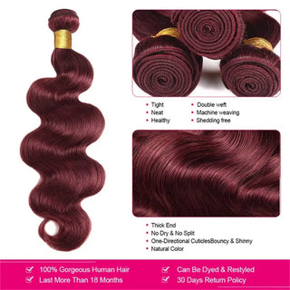 99J Burgundy Virgin Brazilian Body Wave Bundles