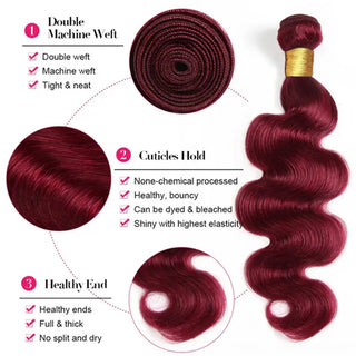 99J Burgundy Virgin Brazilian Body Wave Bundles