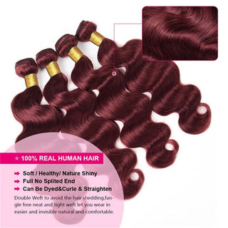 99J Burgundy Virgin Brazilian Body Wave Bundles