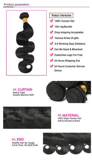 3 PCS Virgin Brazilian Body Wave Bundles