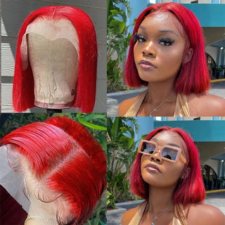 Red Straight short Bob Brazilian Lace Wig