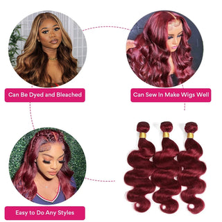 99J Burgundy Virgin Brazilian Body Wave Bundles