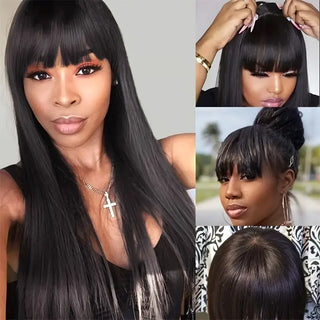 100% Human Hair Straight Wig With Bangs