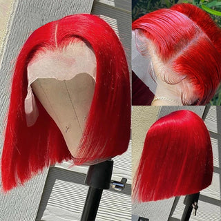 Red Straight short Bob Brazilian Lace Wig