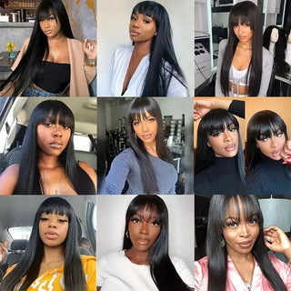 100% Human Hair Straight Wig With Bangs