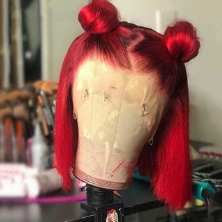 Red Straight short Bob Brazilian Lace Wig