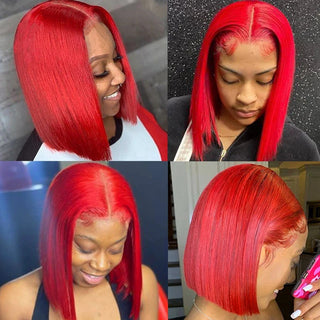 Red Straight short Bob Brazilian Lace Wig