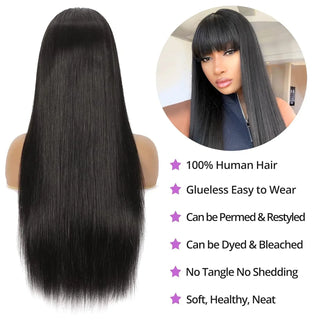 100% Human Hair Straight Wig With Bangs