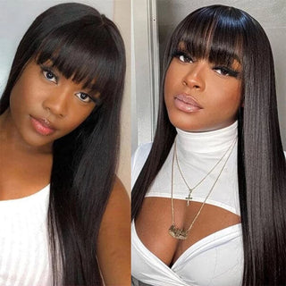 100% Human Hair Straight Wig With Bangs